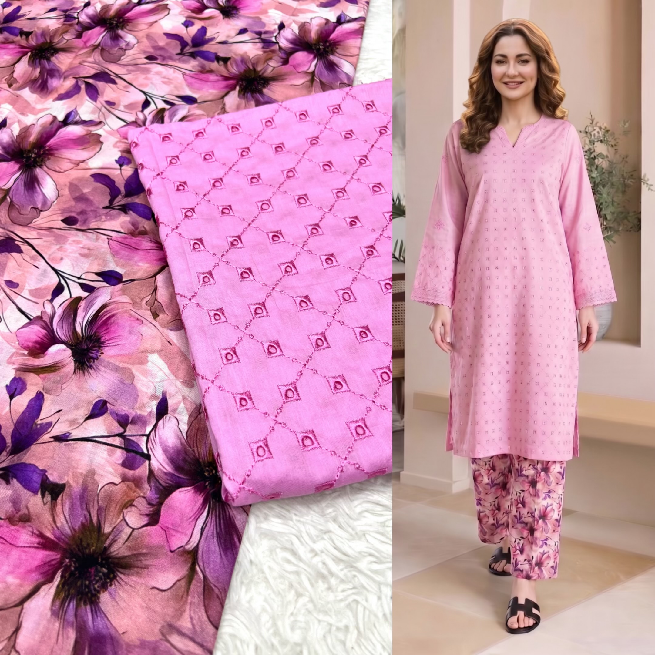 Chikenkari shirt + Printed trouser (4) Colors