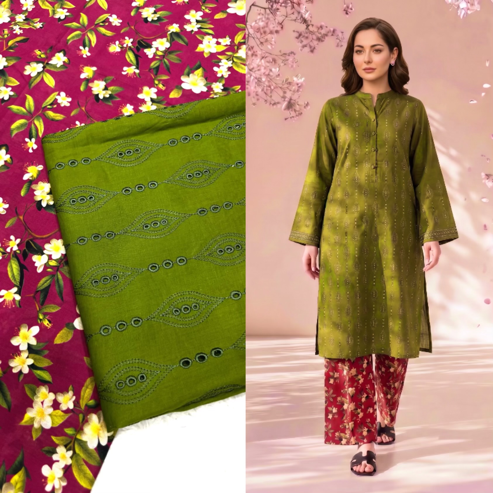 Chikenkari shirt + Printed trouser (4) Colors
